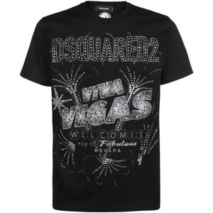 Dsquared2, Tops, Heren, Zwart, S, Katoen, Bedrukt Crew-neck T-shirt