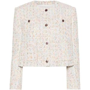 Msgm, Geknipte Tweed Blazer Beige, Dames, Maat:L