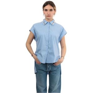 Jijil, Blouses & Shirts, Dames, Veelkleurig, S, Katoen, Korte Mouw Hemelsblauw Overhemd
