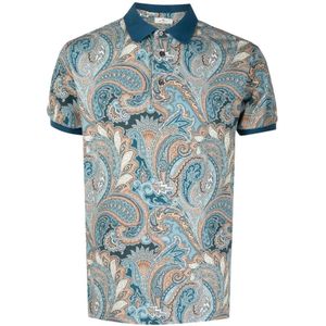 Etro, Tops, Heren, Blauw, L, Katoen, Heldere Blauwe Paisley Polo Shirt