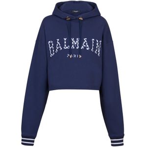 Balmain, Sweatshirts & Hoodies, Dames, Blauw, M, Katoen, Pari gingham hoodie