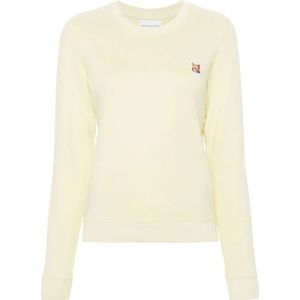 Maison Kitsuné, Gele Katoenen Sweatshirt met Vos Patch Geel, Dames, Maat:L