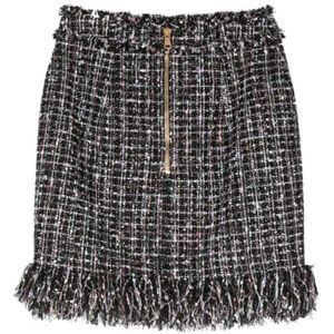 Balmain, Rokken, Dames, Veelkleurig, S, Tweed, Fringed Tweed Korte Rok