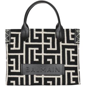 Balmain, Tassen, Dames, Zwart, ONE Size, Katoen, Zwarte Tote Tas B-Army Jacquard