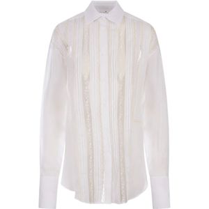Ermanno Scervino, Blouses & Shirts, Dames, Veelkleurig, XS, Witte Oversized Kant Shirt