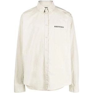 Balenciaga, Overhemden, Heren, Beige, XS, Katoen, Oversized Katoenen Popeline Shirt