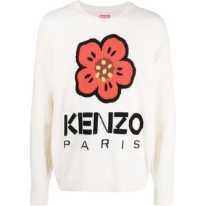 Kenzo, Truien, Heren, Wit, S, Wol, Witte Bloemensweater