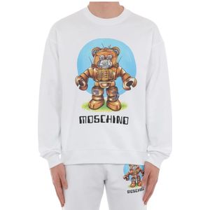 Moschino, Sweatshirts & Hoodies, Heren, Wit, XL, Katoen, Witte Teddy Bear Robot Trainingsshirt
