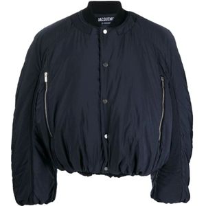 Jacquemus, Jassen, Heren, Blauw, L, Blauwe Croissant Puffer Bomberjas