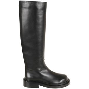 Jil Sander, Schoenen, Dames, Zwart, 37 EU, Leer, Zwarte Leren Enkellaarzen