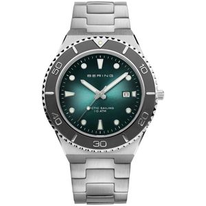 Bering, Groene Stalen Quartz Horloge Grijs, Heren, Maat:ONE Size