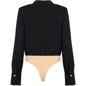 Elisabetta Franchi, Tops, Dames, Zwart, M, Georgette Bodysuit Shirt met Rits Voorkant