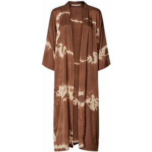 Rabens Saloner, Blouses & Shirts, Dames, Bruin, M/L, Leela Kimono Tie-Dye Print Cacao