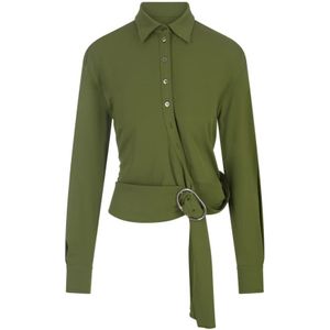 Paco Rabanne, Blouses & Shirts, Dames, Groen, M, Groene Gedrapeerde Top met Metalen Detail