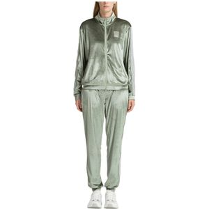 Emporio Armani Ea7, Sport, Dames, Groen, S, Polyester, Effen Rits Tracksuit met Logo Detail