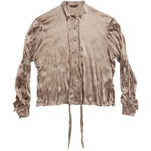 Balenciaga, Blouses & Shirts, Dames, Beige, S, Satijn, Zijden shirt met logo-print