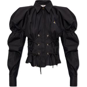 Vivienne Westwood, Blouses & Shirts, Dames, Zwart, S, Katoen, shirt met decoratieve vetersluiting