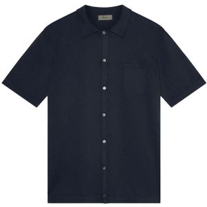 Ferrante, Overhemden, Heren, Blauw, L, Katoen, Korte Mouw Gebreid Shirt Navy