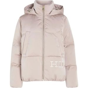 Tommy Hilfiger, Jassen, Dames, Beige, M, Satijn, Oversized Satijnen Pufferjas