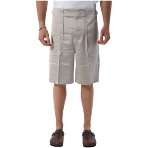 Roberto Collina, Korte broeken, Heren, Grijs, S, Polyester, Satin Bermuda Shorts met zakken