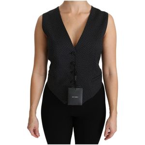 Dolce & Gabbana, Tops, Dames, Zwart, S, Wol, Diep Uitgesneden Mouwloze Waistcoat Vest Blouse