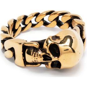 Alexander McQueen, Accessoires, Heren, Geel, 60 MM, Gouden Skull Ketting Ring