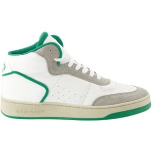 Saint Laurent, Schoenen, Heren, Veelkleurig, 42 1/2 EU, Leer, Witte Leren Sneakers met Groene Stof