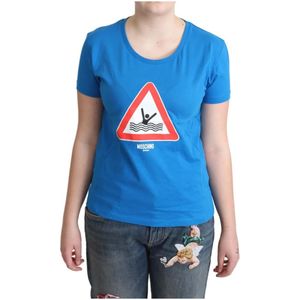 Moschino, Tops, Dames, Blauw, L, Katoen, Blauwe Driehoek Grafische Katoenen Tee