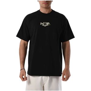 Huf, Tops, Heren, Zwart, XL, Katoen, Katoenen T-shirt met Voor- en Achterprint