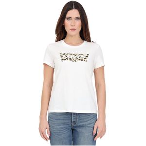 Levi's, Tops, Dames, Wit, S, Witte T-shirt met Leopard Cloud Dancer Print voor Dames