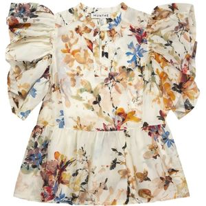 Munthe, Bloemenprint top met ruchemouwen Veelkleurig, Dames, Maat:L