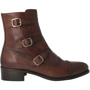 Calce, Schoenen, Dames, Bruin, 37 EU, Leer, Bruine leren enkellaars met Engels brogue detail