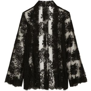 Dolce & Gabbana, Blouses & Shirts, Dames, Zwart, L, Katoen, Zwarte Bloemen Kant Kimono Shirt