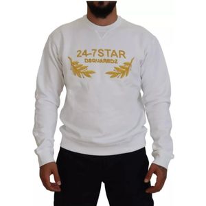 Dsquared2, Sweatshirts & Hoodies, Heren, Wit, 4Xl, Wit Geborduurd Crewneck Sweatshirt