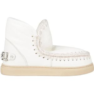 Mou, Schoenen, Dames, Wit, 36 EU, Leer, Handgemaakte Rhinestone Logo Laarzen