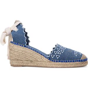 Karl Lagerfeld, Schoenen, Dames, Blauw, 37 EU, Denim, Denim Espadrille Mid Heel Sandal