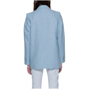 Vero Moda, Jassen, Dames, Blauw, M, Linnen, Pinstripe Linen Jacket Lente/Zomer Collectie