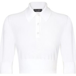 Dolce & Gabbana, Blouses & Shirts, Dames, Wit, S, Katoen, Witte Polo Cropped T-shirts en Polos