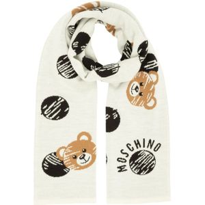 Moschino, Teddy Bear Wollen Sjaal Wit, Dames, Maat:ONE Size