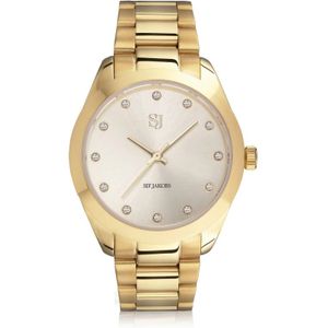 Sif Jakobs Jewellery, Joelle Verguld Roestvrijstalen Horloge met Saffierglas en Witte Zirkonia Geel, Dames, Maat:ONE Size