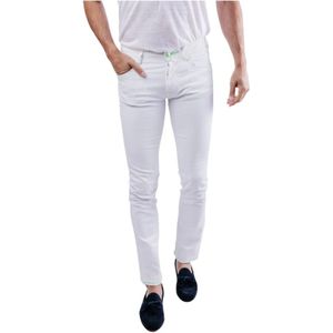 Jacob Cohën, Slim Fit Denim Jeans met Groene Fluorescerende Stiksels Wit, Heren, Maat:W33