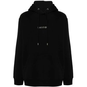 Lanvin, Sweatshirts & Hoodies, Heren, Zwart, L, Katoen, Zwarte Trui met Capuchon en Logo