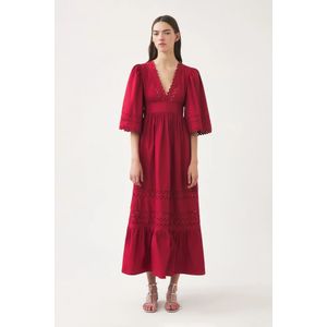 Antik Batik, Kleedjes, Dames, Rood, S, Katoen, Katoenen poplin openwork maxi-jurk