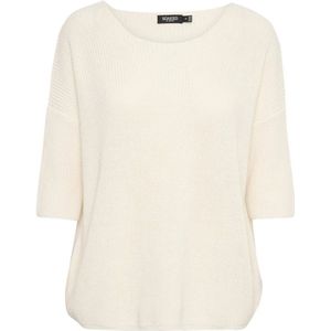 Soaked in Luxury, Truien, Dames, Beige, 2Xl, Katoen, Witte Katoenen Jumper met ¾ Mouwen