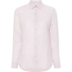 Peuterey, Blouses & Shirts, Dames, Paars, L, Linnen, Lila Linnen Overhemd met Knoopsluiting