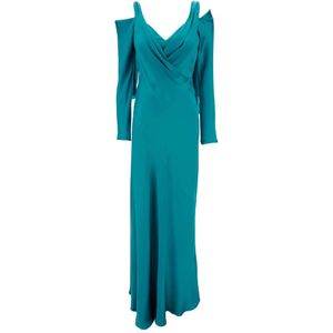 Alberta Ferretti, Satijnen Lange Jurken Blauw, Dames, Maat:XS