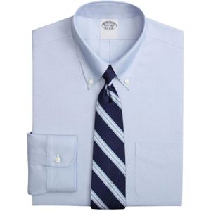 Brooks Brothers, Overhemden, Heren, Blauw, XL, Katoen, Lichtblauw Regular Fit Non-Iron Pinpoint Overhemd met Button Down Kraag