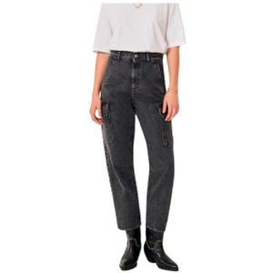 Sessun, Stonewashed Cargo Jeans met Hoge Taille Zwart, Dames, Maat:M