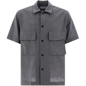 Sacai, Gestreept Overhemd Met Zakken Grijs, Heren, Maat:XL