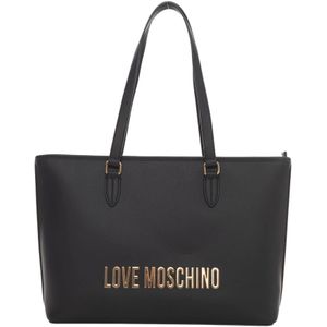 Love Moschino, Tassen, Dames, Zwart, ONE Size, Shopper Tas met Logo en Ritssluiting